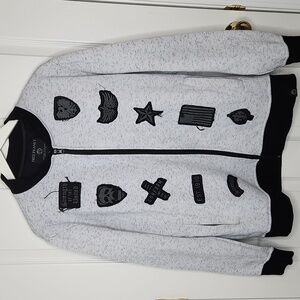 Men's Free Planet patch crew neck zip up sweatshirt Size large gray black